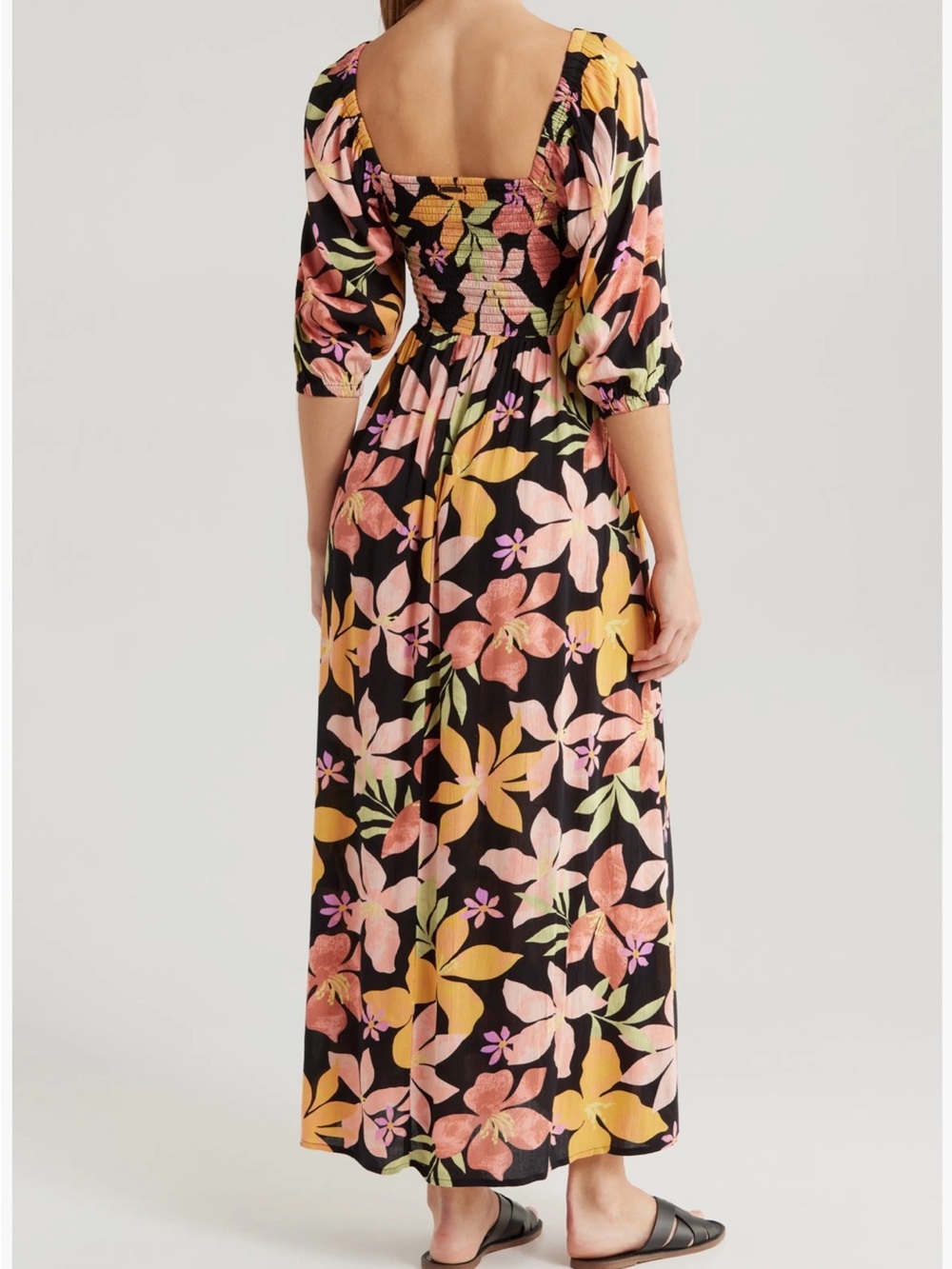 Billabong Wish Me Luck Maxi Dress Floral Boho Long Sleeve V Neck Flowing - Picture 2 of 7